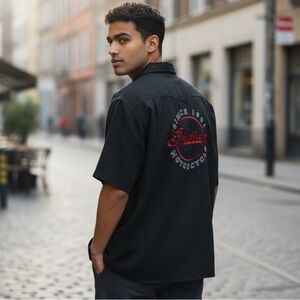 BF1346 Indian Motorcycle Shirt Mens Large Black Work Button Up Since 1901 Logo